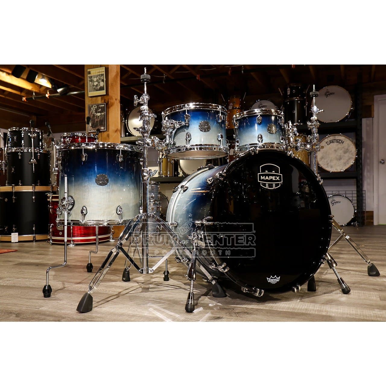 Mapex Saturn Rock 4pc Drum Set Without Snare - Teal Blue Fade